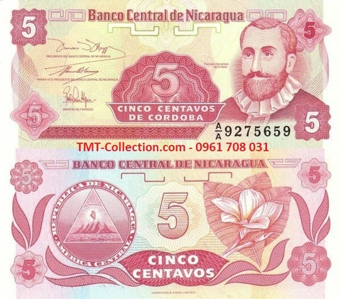 Nicaragua 5 Centavos 1990 UNC (tờ)