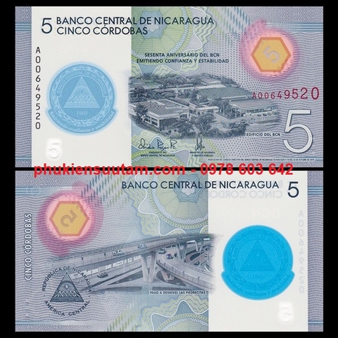 Nicaragua 5 Cordoba 2020 UNC Polyme