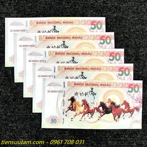 Tiền Lưu Niệm 50 Macao Mã Đáo Thành Công Seri Đẹp Năm Sinh