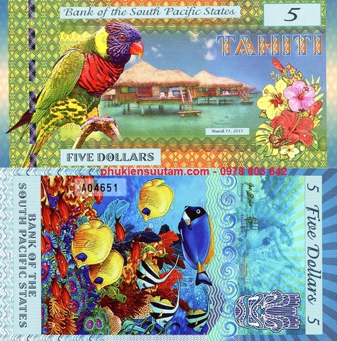 South Pacific 5 Dollars 2015 UNC polyme