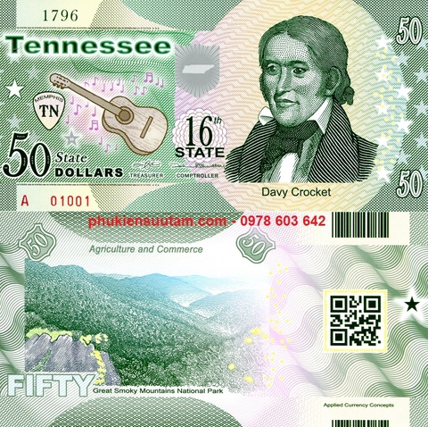 Fantacy USA - Mỹ 50 Dollars 2015 UNC Polyme Bang Thứ 16 Tennessee