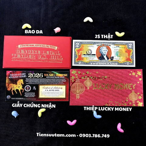 Tiền 2 USD Hình Con Ngựa Mạ Vàng 2026 In Màu