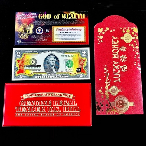 Tiền 2 USD Thần Tài Mạ Vàng