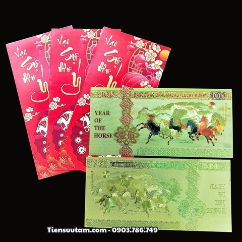Tiền Con Ngựa 100 Macao Mạ Vàng Plastic Mã Đáo Thành Công	 - SP008298