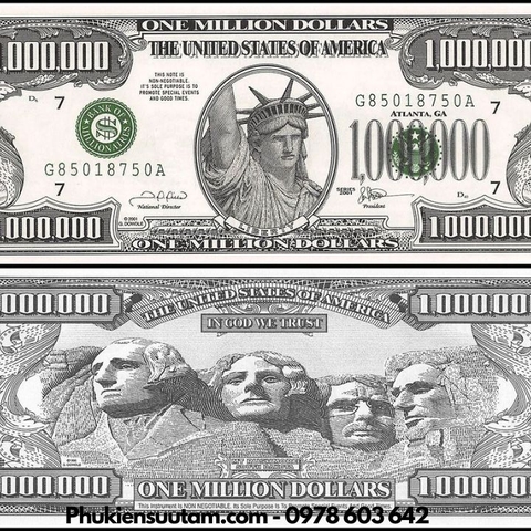 Tiền Lưu Niệm 1 Triệu USD Hình Núi Rushmore 4 Tổng Thống Mỹ Dạ Quang