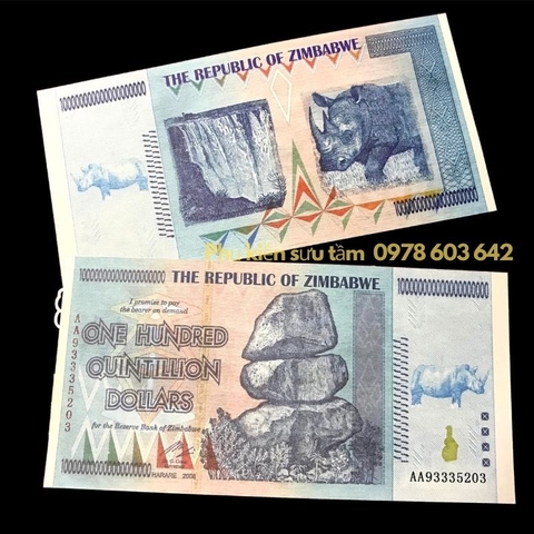 Tiền Lưu Niệm 100 Tỷ Tỷ Zimbabwe Hình Tê Giác
