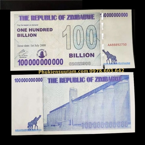 Tiền Lưu Niệm 100 Tỷ Zimbabwe Hình Hưu Cao Cổ