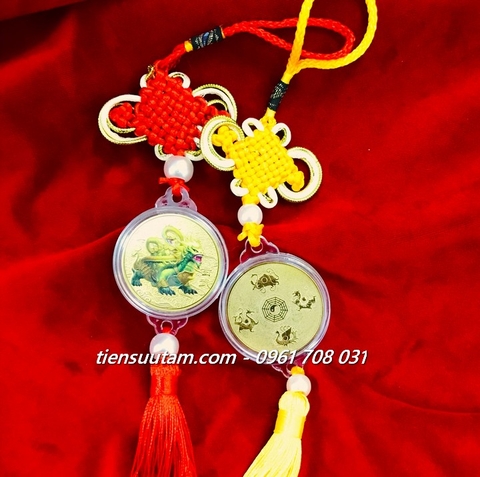 Dây Treo Ô Tô Xu Phong Thuỷ Tứ Tượng Huyền Vũ Vàng In Màu