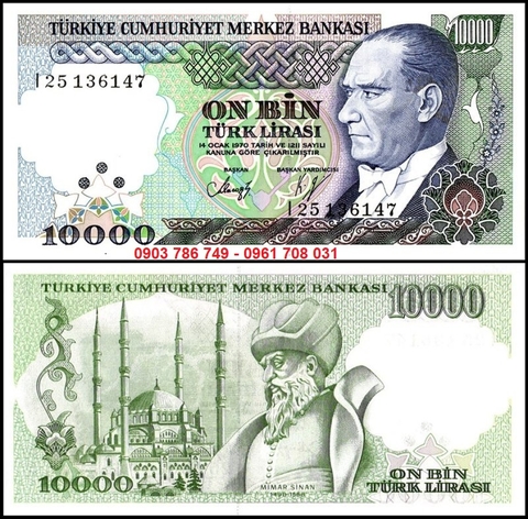 Turkey - Thổ Nhĩ Kỳ 10.000 Lira 1970 UNC