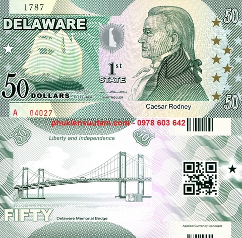 Fantacy USA - Mỹ 50 Dollars 2014 UNC Polyme Bang Thứ 1 Delaware
