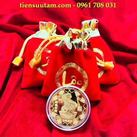 Xu Con Rắn HongKong Mạ Vàng Tặng Túi Gấm Lộc