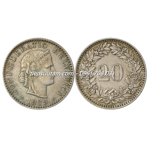 Xu Switzerland - Thụy Sĩ 20 Rappen 1939-2024