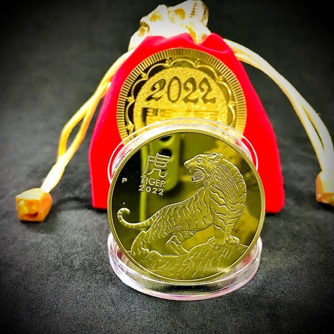 Xu Úc Hình Con Hổ Mạ Vàng tặng túi gấm 2022