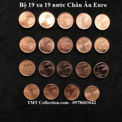 Bộ 19 xu 19 nước Châu Âu Euro