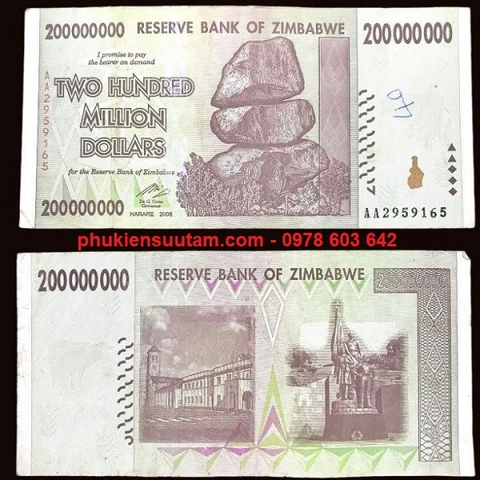 Zimbabwe 200 Triệu Dollars 2008 Cũ