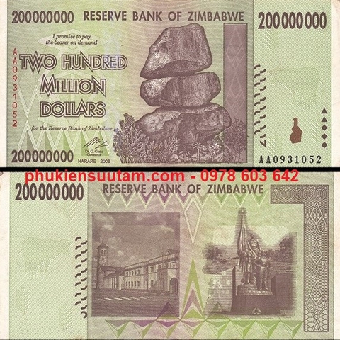 Zimbabwe 200 Triệu Dollars 2008 UNC