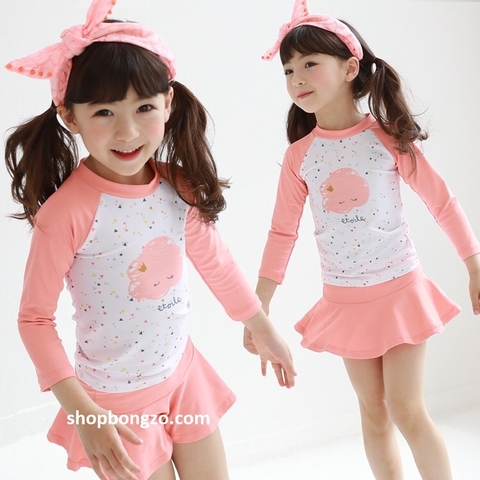 Bộ bơi dài trắng hồng, chân váy , etoile (2-9 tuổi)
