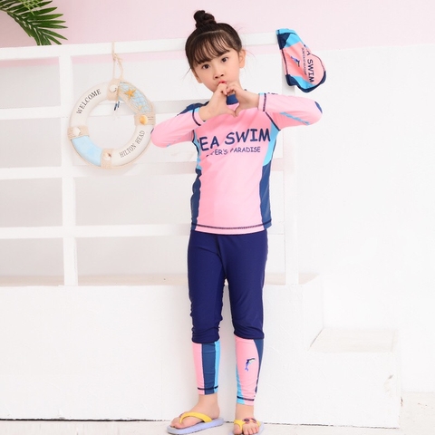 Bộ bơi bé gái dài, màu hồng Sea Swim, quần than rời