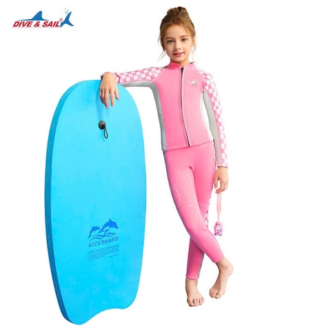 Bộ bơi giữ nhiệt trẻ em dài tay dáng rời màu hồng vải dày 2.5mm Dive& Sail