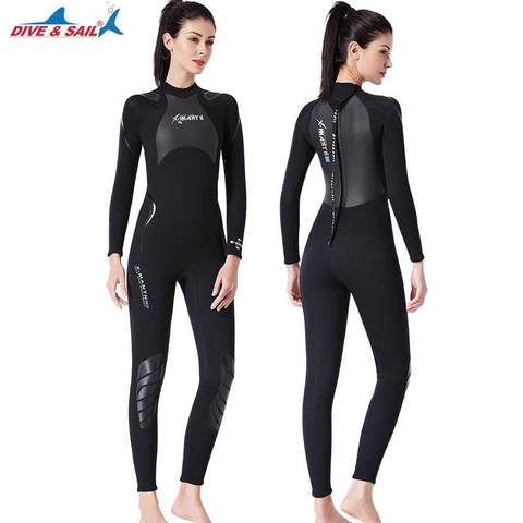 Bộ bơi Giữ Nhiệt nữ cao cấp vải dày 1.5mm dáng liền màu đen Dive Sail WS-19491
