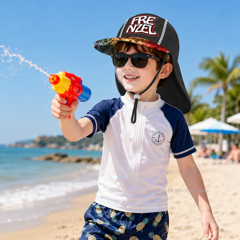 Mũ chống nắng trẻ em Frenzel che gáy đi biển – chống tia UV, co giãn thoáng khí, họa tiết hoạt hình