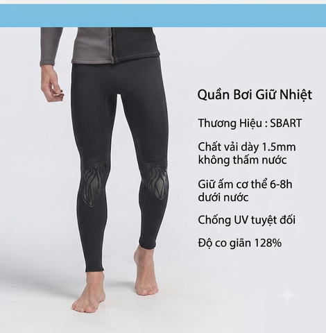 Quần bơi Giữ Nhiệt Wetsuit nam dáng dài màu đen chất vải dày 1.5mm SBART 1432