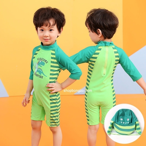 Bộ bơi xanh khủng long, kèm mũ che gáy