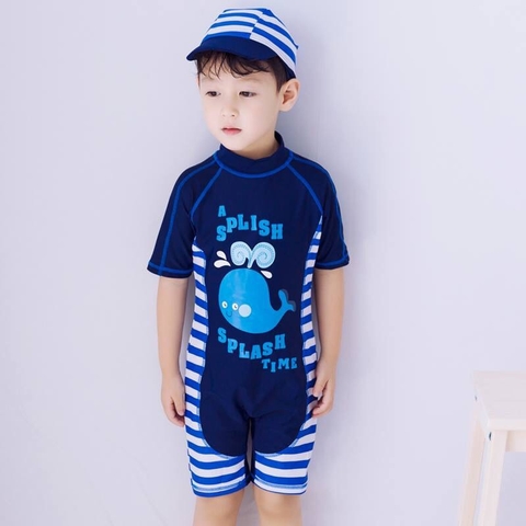 Bộ bơi tím than cộc hình cá voi, kèm mũ che gáy