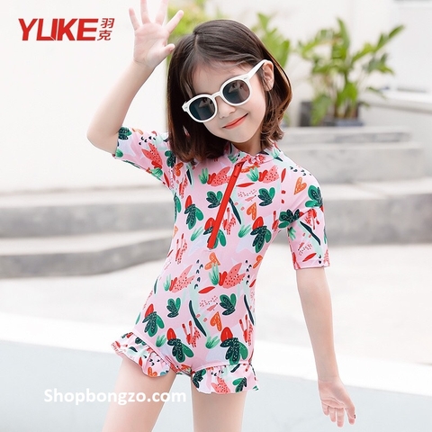 Bộ bơi cộc hồng cam xanh lá Yuke
