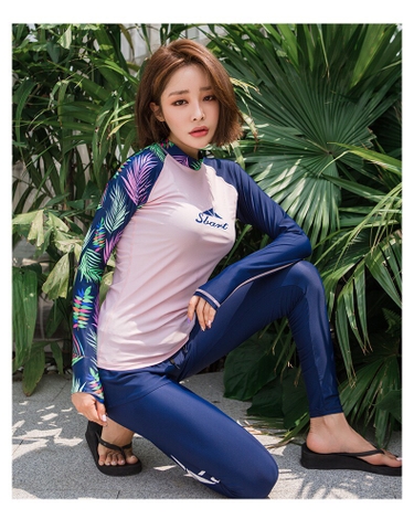 Áo bơi nữ dài tay Hồng, tay than Sbart-9025