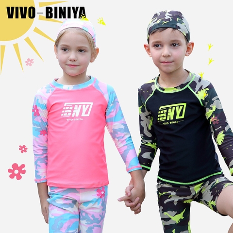 Bộ bơi dài Hồng rằn ri, quần cộc, Vivo Biniya (2-14 tuổi)