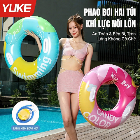 Phao Bơi Tròn Cao Cấp YLIKE Thiết Kế Túi Khí Đôi An Toàn Chống Lật Cho Người Lớn - Tặng Kèm Bơm Hơi