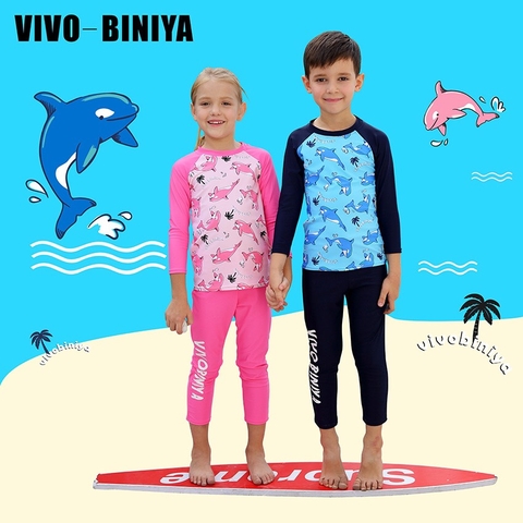 Bộ bơi bé trai dài xanh hình cá, quần dài rời, Vivo Biniya