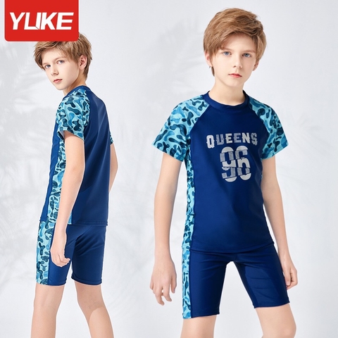 Bộ bơi cộc bé trai xanh than số 96 Yuke