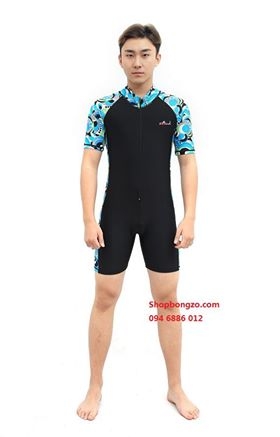 Bộ bơi nam cộc liền đen, tay xanh 605, Blue Ocean