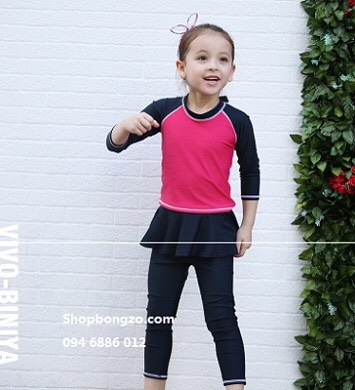 Bộ bơi dài Hồng đen, quần rời dài đen liền chân váy Vivo Biniya