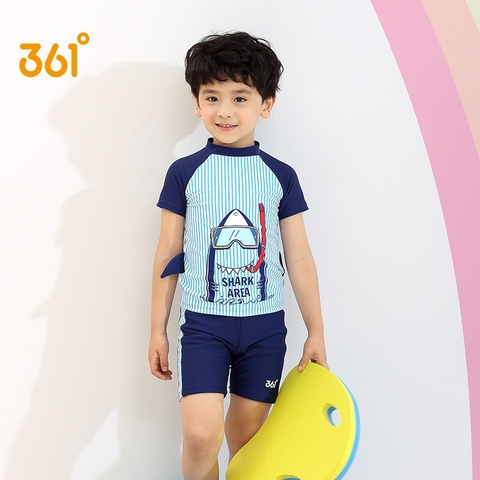 Bộ bơi bé trai cộc rời xanh kẻ Shark Area 361 (SLY195032)