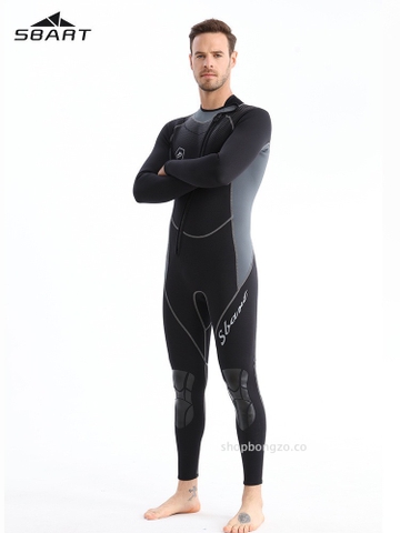 Bộ bơi giữ nhiệt nam đen xám, dài liền, vải dày 1.5mm, Sbart 1547