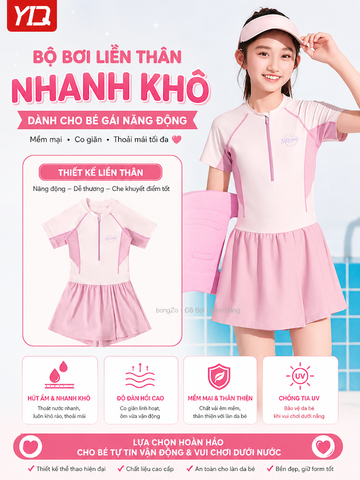 BỘ BƠI BÉ GÁI LIỀN THÂN CHÂN VÁY YUKE CAO CẤP – CHỐNG NẮNG – NHANH KHÔ – CO GIÃN 4 CHIỀU