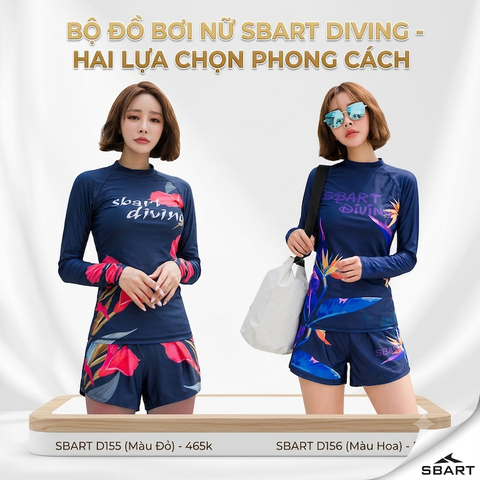 Bộ bơi nữ dài tay Chống Nắng UPF50+ Kháng Clo co giãn cao cấp dáng rời SBART