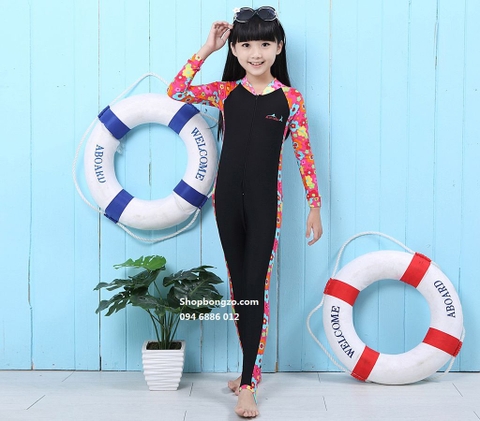 Bộ bơi dài bảo vệ da, chống lạnh, màu đen hoa đỏ Blue Ocean