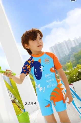 Bộ bơi bé trai cộc liền xanh biển, cam khủng long -2234