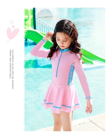 Bộ bơi dài Hồng, liền chân váy