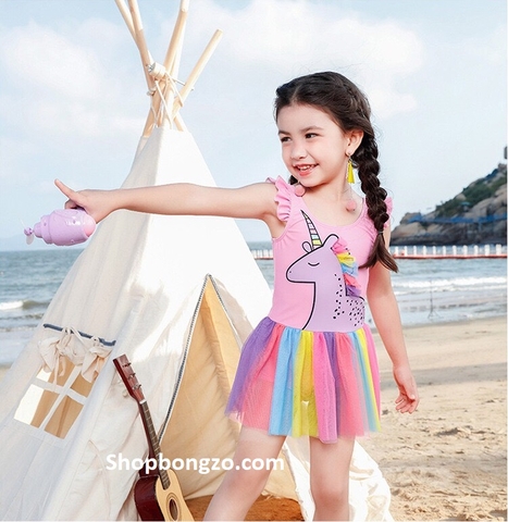 Bộ bơi Hồng 2 dây, ngựa tím, chân váy ren