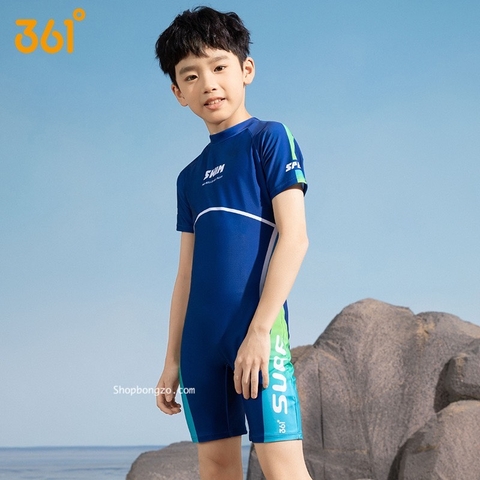 Bộ bơi bé trai cộc liền, xanh than, swim, 361