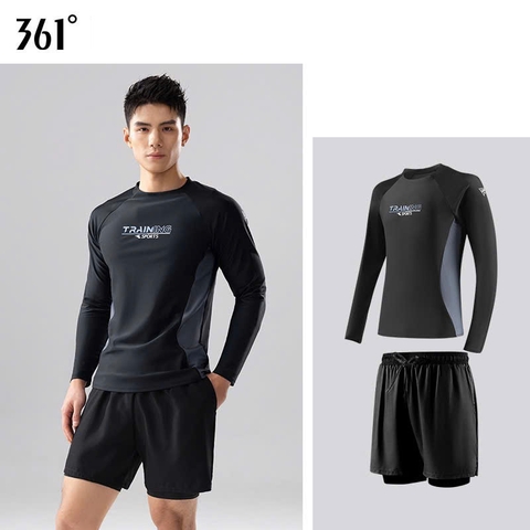 Bộ bơi nam 361, dài tay chống nắng UPF 50+, thoáng khí mau khô, màu đen, Training