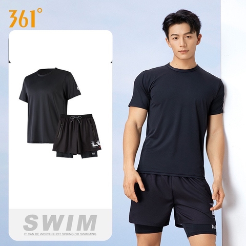 Bộ bơi nam đen, dáng cộc rời, quần 2 lớp, vải cao cấp chống nắng, 361