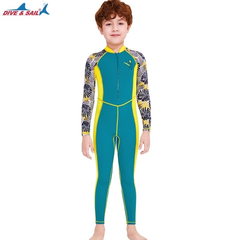 Bộ bơi bé trai liền dài, Xanh/ Vàng- Dive Sail M150186K