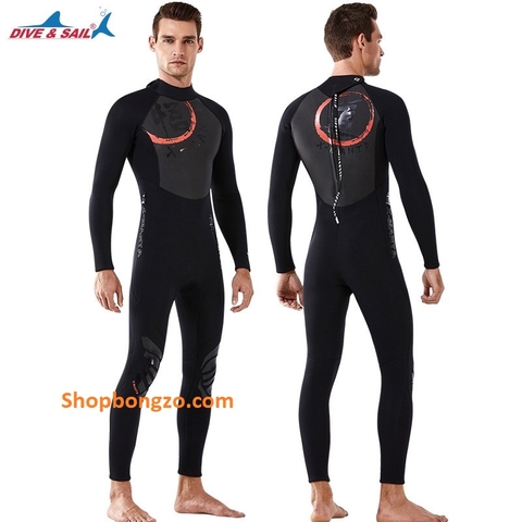 Bộ bơi Wetsuit nam, dài liền, màu đen 1.5mm-DIVE&SAIL-M129501