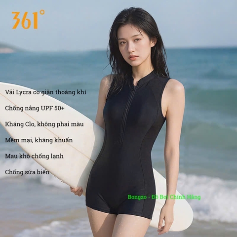 Bộ bơi liền thân nữ 361, tôn dáng thon gọn, co giãn thoáng khí, kháng Clo, màu đen
